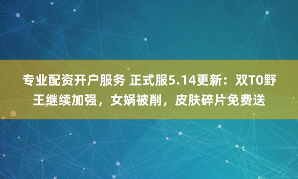 专业配资开户服务 正式服5.14更新：双T0野王继续加强，女娲被削，皮肤碎片免费送